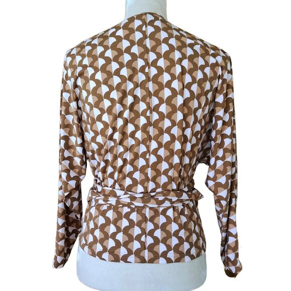 J McLaughlin Jersey Tie Waist Wrap Top Medium Retro Brown Dolman Sleeve Fall - Picture 3 of 8